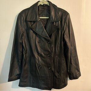 Vintage Jacqueline Ferrar genuine Leather jacket, sz Large, peacoat.